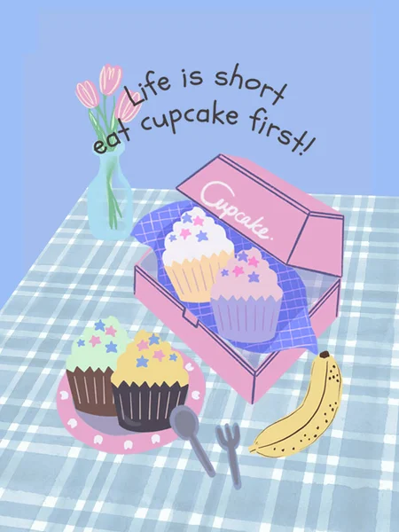 Cupcake cafe Pretty elements kawaii object sweet dessert with quote of  the day digital clipart for poster, wall art, postcard