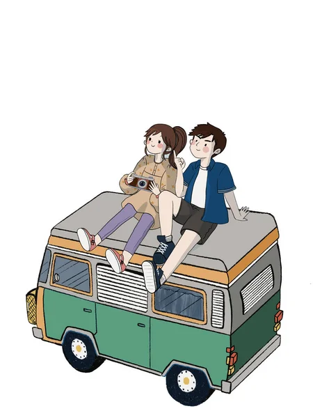 Randki Para Miłość Girlfriendsboyfriends Pojedyncze Elementy Camping Group Print Paper — Zdjęcie stockowe