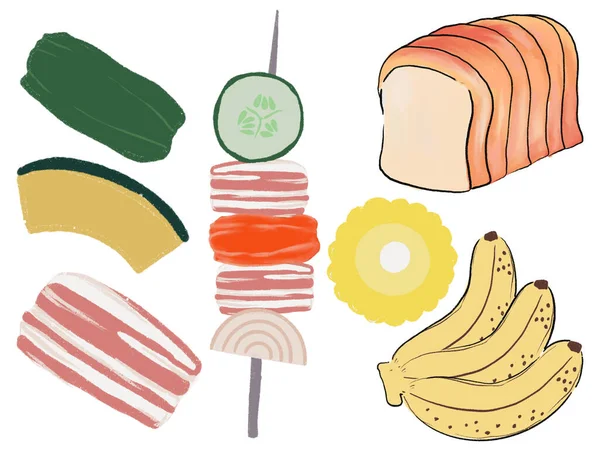 Elementy Izolowane Kolekcja Żywności Składniki Posiłek Ilustracja Cyfrowy Clipart — Zdjęcie stockowe