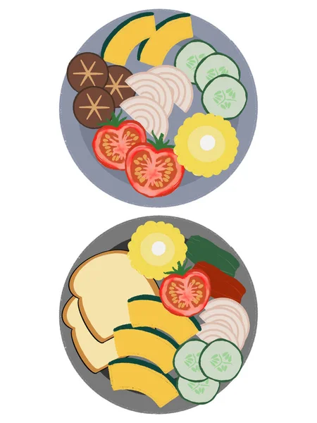 Elementy Izolowane Kolekcja Wegańskie Składniki Żywności Posiłek Ilustracja Cyfrowy Clipart — Zdjęcie stockowe