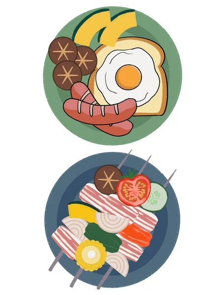 Elementos Aislados Colección Ingredientes Alimentarios Comida Ilustración Clipart Digital —  Fotos de Stock