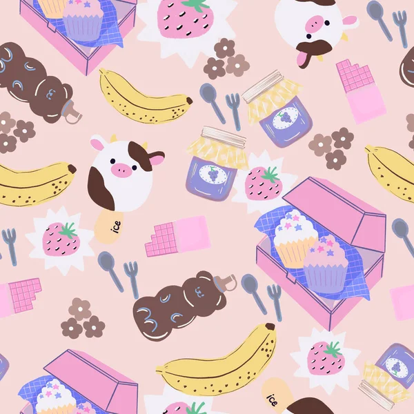 Ingredientes Patrón Sin Costuras Fondo Cupcake Panadería Postre Chocolate Delicioso — Foto de Stock