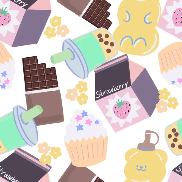 Безшовні Інгредієнти Візерунка Фон Кекс Хлібобулочний Десерт Шоколад Смачний Друку — стокове фото