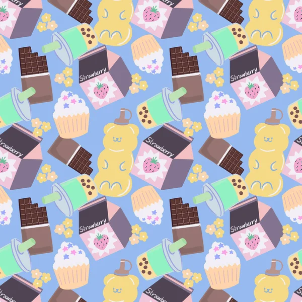Sömlösa Mönster Ingredienser Bakgrund Cupcake Bageri Dessert Choklad Smaskig Välsmakande — Stockfoto