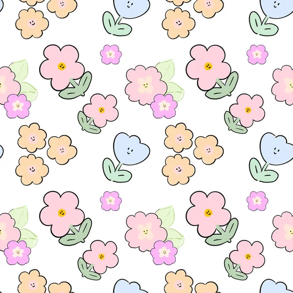 Seamless Pattern Sweet Cute Pastel Minimal Botanical Pretty Flower Baby — Stock Photo, Image