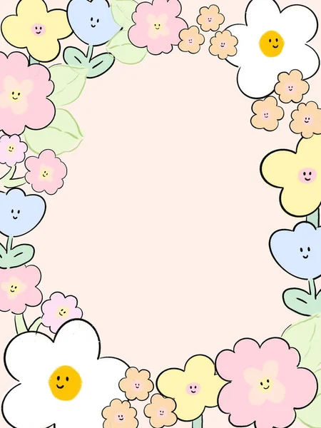 Nettes Baby Dusche Geburtstagseinladung Grüße Doodle Blume Charakter Minimal — Stockfoto