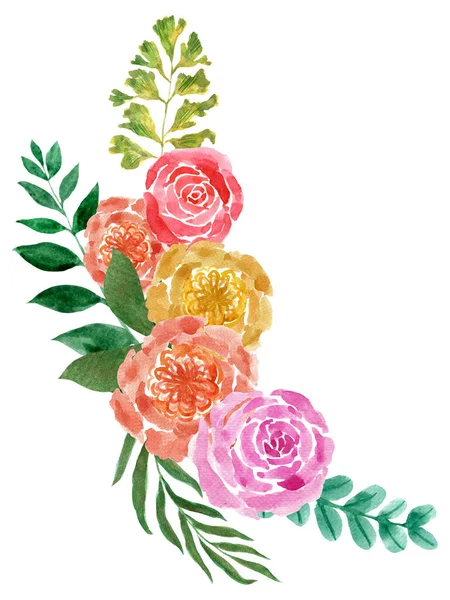 Μπουκέτο Λουλούδι Τριαντάφυλλο Παιωνία Πλαίσιο Σύνορα Ακουαρέλα Εικονογράφηση Για Χαιρετισμούς — Φωτογραφία Αρχείου