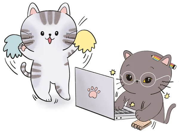Doodle Γάτα Γατάκι Χαρακτήρα Οικογένεια Ζώων Ψηφιακή Κλιπ Συγκίνηση Εικονογράφηση — Φωτογραφία Αρχείου