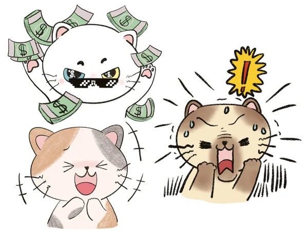 Doodle Γάτα Γατάκι Χαρακτήρα Οικογένεια Ζώων Ψηφιακή Κλιπ Συγκίνηση Εικονογράφηση — Φωτογραφία Αρχείου