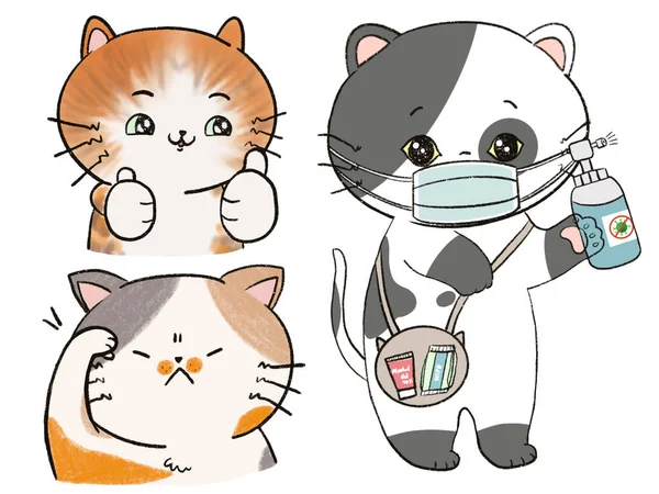 Doodle Cat Kitten Character Family Animal Digital Clipart Emotion Illustration — Stock Photo, Image