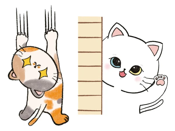 Doodle Kat Kitten Karakter Familie Dier Digitaal Clipart Emotie Illustratie — Stockfoto
