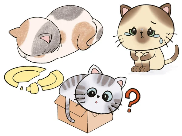 Doodle Kot Kotek Postać Rodzina Zwierzę Cyfrowy Clipart Emocje Ilustracja — Zdjęcie stockowe