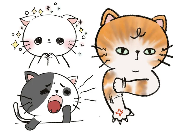 人形猫子猫キャラクター家族動物デジタルクリップパート感情イラスト用ステッカー プランナー 挨拶カード — ストック写真