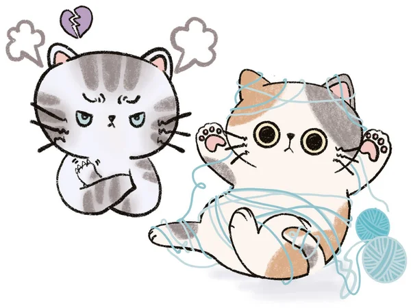 Doodle Gato Gatinho Personagem Família Animal Digital Clipart Emoção Ilustração — Fotografia de Stock