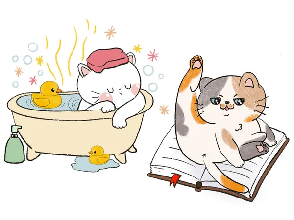 Doodle Katze Kätzchen Charakter Familie Tier Digital Cliparts Emotion Illustration — Stockfoto
