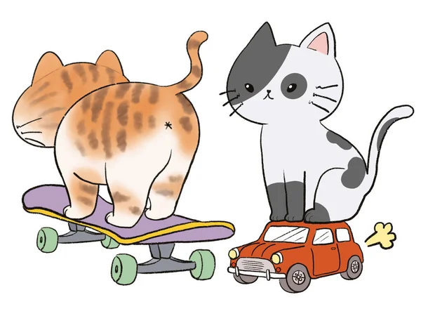 Doodle Cat Kitten Character Family Animal Digital Clipart Emotion Illustration — Stock Photo, Image