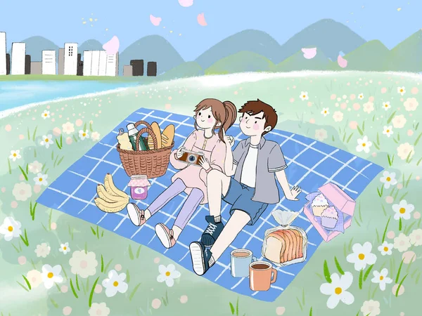 Sommer Frühling Zelten Freien Familien Picknick Party Auf Gras Zelt — Stockfoto