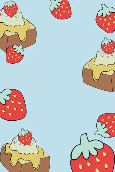 바닐라 아이스크림꿀 토스트 과일먹기 마시기 프레임 프레임 플래그 플래카드 인사말 — 스톡 사진