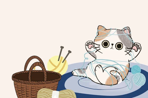 キティ哺乳動物ペットアクティビティ感情面白い食べると飲むテンプレートフレームボーダーバナー印刷挨拶招待状 — ストック写真