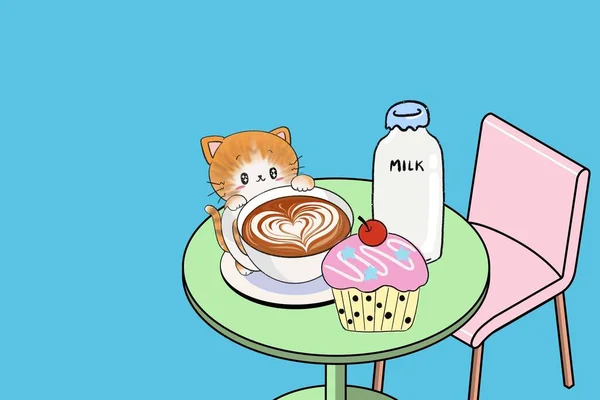 キティ哺乳動物ペットアクティビティ感情面白い食べると飲むテンプレートフレームボーダーバナー印刷挨拶招待状 — ストック写真