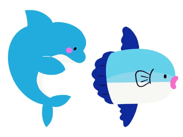 Oceano Sunfish Pacífico Sunfish Dolphin Doodle Personagem Ilustração Fundo Branco — Fotografia de Stock