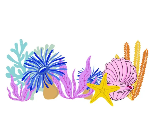 Coral Reef Étoiles Mer Illustration Colorée Salutations Carte Invitation — Photo