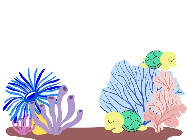 Recife Coral Colorido Tartaruga Ilustração Cumprimentos Convite Cartão — Fotografia de Stock