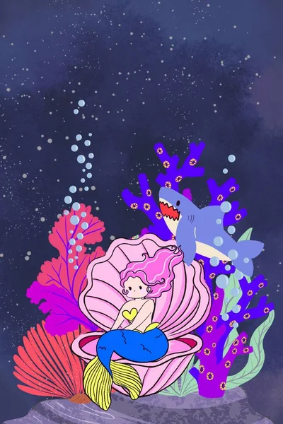 Wspaniała Młoda Kobieta Doodle Ilustracji Stroju Syreny Podwodnym Charakterze — Zdjęcie stockowe