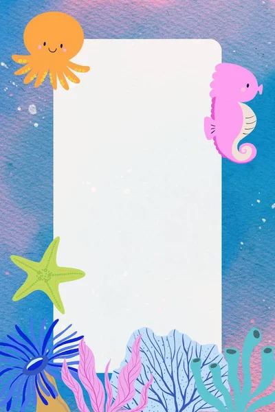 Hvězdice Mořský Koník Olihně Chobotnice Korálový Okraj Štítek Banner Pozadí — Stock fotografie