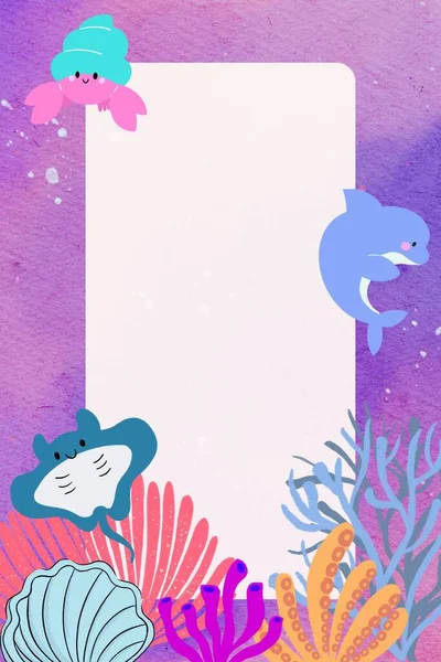 Ray Krab Dolphin Coral Okraj Štítek Banner Pozadí Blahopřání — Stock fotografie