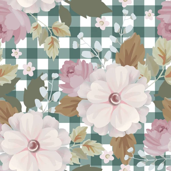 Tekstil Desenli Duvar Kâğıdı Desenli Kumaş Deseni Için Ekoseli Çiçek — Stok fotoğraf