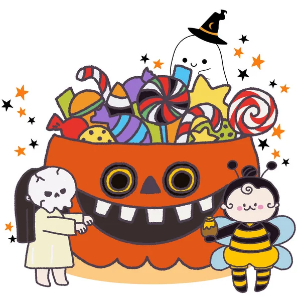 Boldog Halloween Gyűjtemény Sütőtök Aranyos Gyerekes Szellemek Denevér Mágia Ideális — Stock Fotó