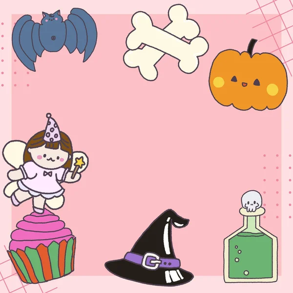Feliz Colección Halloween Con Calabazas Fantasmas Infantiles Lindos Murciélago Magia — Foto de Stock