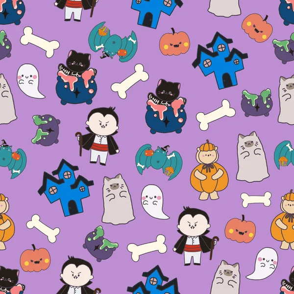 Seamless Halloween Pattern Digital Clipart Illustration Halloween Party Witch Monster — Stock Photo, Image