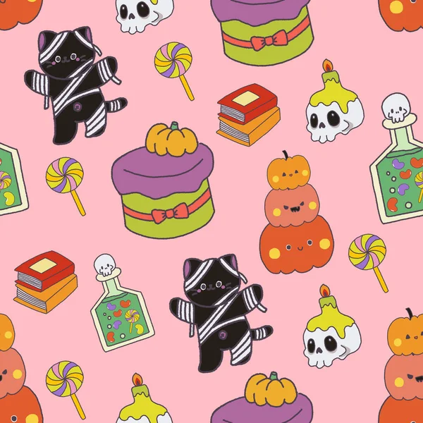 Naadloos Halloween Patroon Digitale Clipart Illustratie Van Halloween Feest Heks — Stockfoto