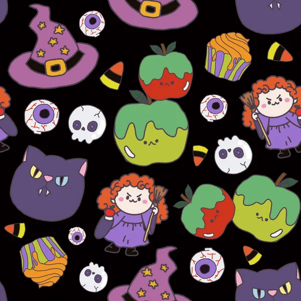 Patrón Halloween Sin Costuras Ilustración Clipart Digital Halloween Party Witch — Foto de Stock