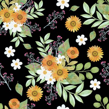 Çayır yaban çiçeği suluboya kusursuz desen. Bahçe çiçeği botanik süslemesi çizimi. Çiçek çiçeği grafik baskı tasarımı