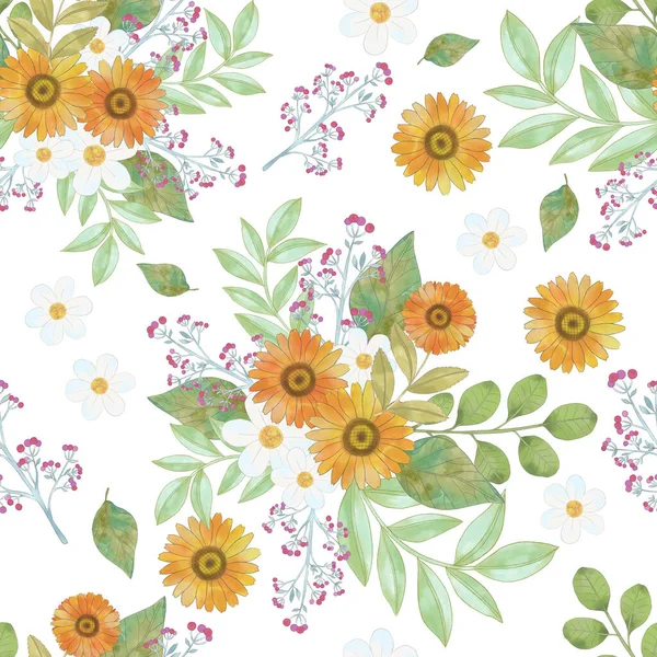 Meadow Vadvirág Akvarell Zökkenőmentes Minta Kerti Virág Botanikai Dekoratív Dísz Jogdíjmentes Stock Képek