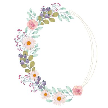 Bahar ve yaz. Arka plan suluboya düzenlemeleri. Küçük çiçekli. Botanik illüstrasyon çerçeve sınır pankartı şablonu