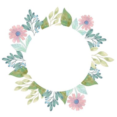 Bahar ve yaz. Arka plan suluboya düzenlemeleri. Küçük çiçekli. Botanik illüstrasyon çerçeve sınır pankartı şablonu