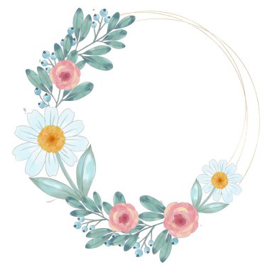 Bahar ve yaz. Arka plan suluboya düzenlemeleri. Küçük çiçekli. Botanik illüstrasyon çerçeve sınır pankartı şablonu