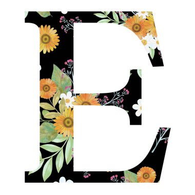 Alfabe Üst Davası Numarası: Çiçek açan münferit elementler logo, davetiye, moda kumaşı, düğün kartı için izole edilmiş. 