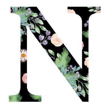 Alfabe Üst Davası Numarası: Çiçek açan münferit elementler logo, davetiye, moda kumaşı, düğün kartı için izole edilmiş. 