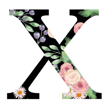 Alfabe Üst Davası Numarası: Çiçek açan münferit elementler logo, davetiye, moda kumaşı, düğün kartı için izole edilmiş. 