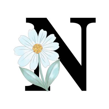 Alfabe Üst Davası Numarası: Çiçek açan münferit elementler logo, davetiye, moda kumaşı, düğün kartı için izole edilmiş. 