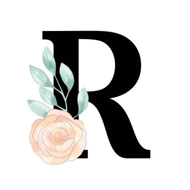 Alfabe Üst Davası Numarası: Çiçek açan münferit elementler logo, davetiye, moda kumaşı, düğün kartı için izole edilmiş. 