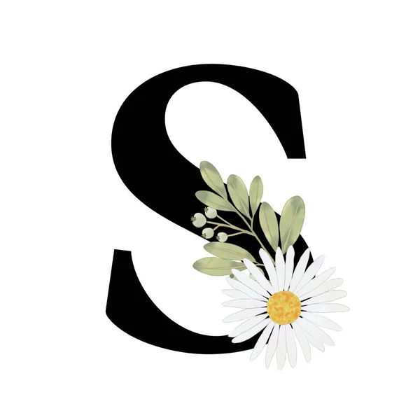 Алфавіт Верхній Регістр Номер Ізольовані Елементи Квітучі Квіткові Ізольовані Логотипу — стокове фото