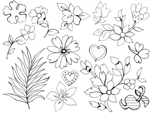 Handgezeichnete Illustration Henna Tätowierungselemente Und Blumenstrauß Für Ihre Designtextilien Dekorpapier — Stockfoto