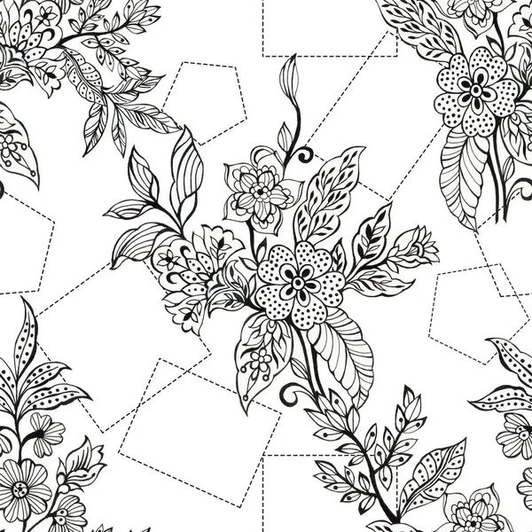 Schwarze Und Weiße Umrisse Nahtloses Muster Floraler Hintergrund Blumen Tapeten — Stockfoto