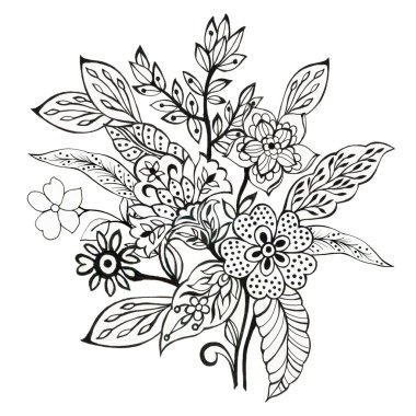 Buket batik damaske retro çiçek elementleri soyut retro